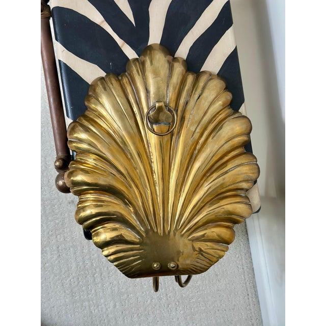Hollywood Regency Italian Hollywood Regency Brass Shell Back Three-Arm Wall Sconces - A Pair For Sale - Image 3 of 8
