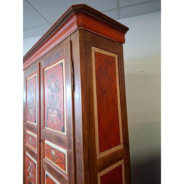 19th Century Folk Art Hand-Painted Cabinet with Floral Decoration For Sale - Image 9 of 10