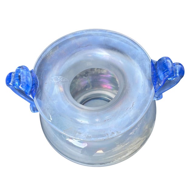 Murano Scavo Art Glass Amphora Vase With Cobalt Blue Handles For Sale - Image 17 of 17