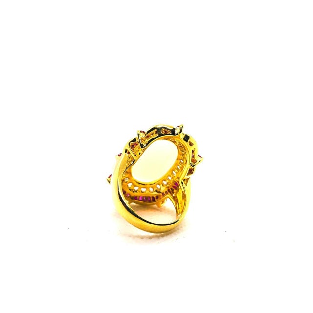 White Bochic “Orient” Vintage Art Deco Ruby & Fire Opal Ring Set In 18 K Gold & Silver For Sale - Image 8 of 12