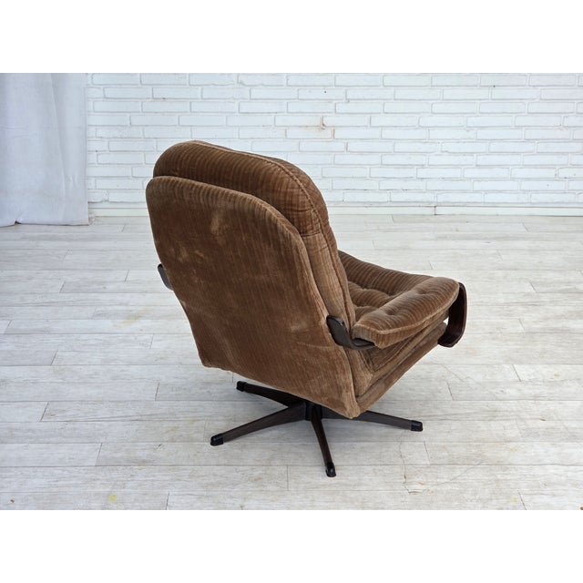 Danish Swivel Armchair in Brown Corduroy, 1970s For Sale - Image 10 of 18
