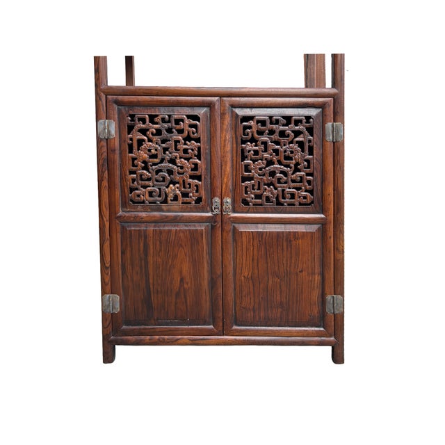 Chinese Open Carving Narrow Wood Grain Brown Side Table Cabinet For Sale - Image 10 of 11