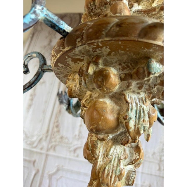Italian Rococo Painted Wood & Iron 6-Light Chandelier With Fruit Garland For Sale - Image 9 of 10