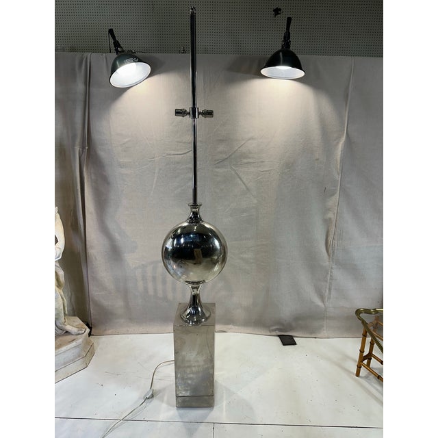 Modern 1960s Philippe Barbier Nickel and Chrome Floor Lamp For Sale - Image 3 of 11