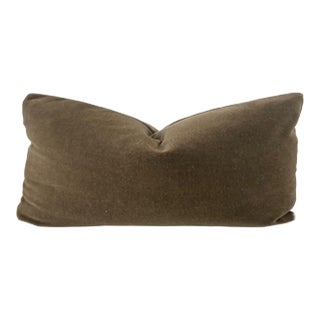 Plush Bronze Brown Down Filled Lumbar Mohair Pillow For Sale
