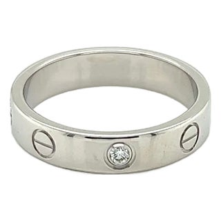 Mid 20th Century Cartier Mini Love 1 Diamond 18k Gold Band Ring w/Cert - Size 5.5 For Sale