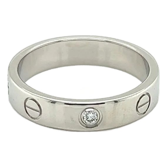 Mid 20th Century Cartier Mini Love 1 Diamond 18k Gold Band Ring w/Cert - Size 5.5 For Sale