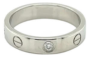 Mid 20th Century Cartier Mini Love 1 Diamond 18k Gold Band Ring w/Cert - Size 5.5