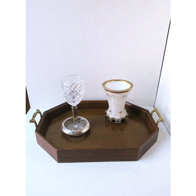 Wood Wood and Brass Serving Tray For Sale - Image 7 of 12