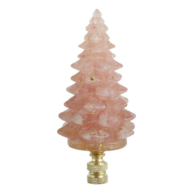 Rose Quartz Christmas Tree Lamp Finial on Brass Hardware For Sale