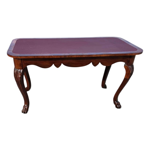 19th Century American Walnut Center/Desk/Parlor Table/New Reddish Brown Leather. For Sale
