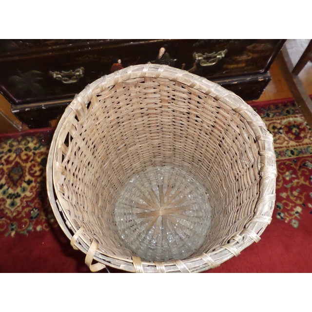 Wood Antique Tall Splint Oak Woven Cane Gathering Basket For Sale - Image 7 of 10