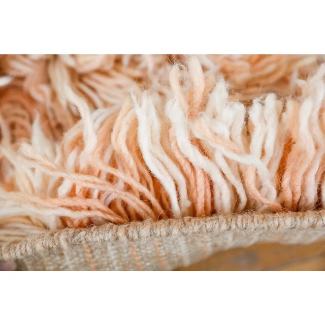 Reversible Peach and Pink Ultra Shag Moroccan Wool Rug With Beige Stripe Back 6x9' For Sale In New York - Image 6 of 8