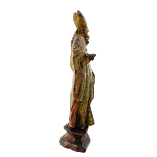 18th Century Antique European Polychrome & Gilt Carved Wood Figure of a Holy Bishop, Circa 1700 For Sale - Image 5 of 10