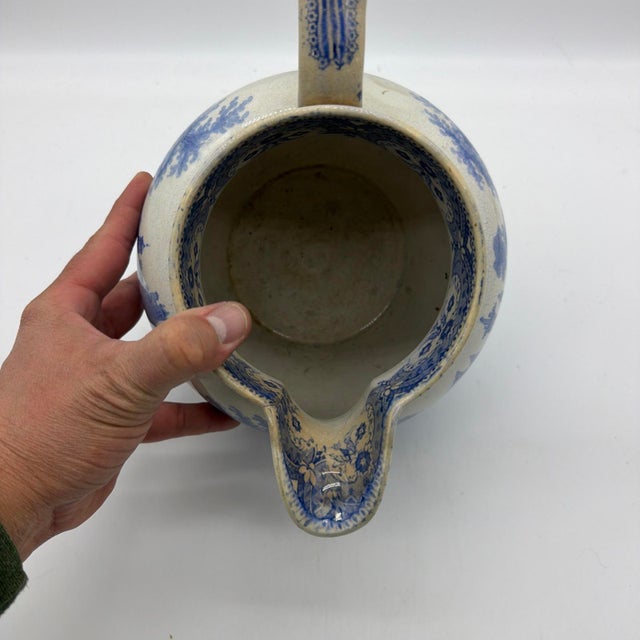 Antique English Blue Transferware Pitcher, Romantic Landscape With Castle For Sale - Image 9 of 13