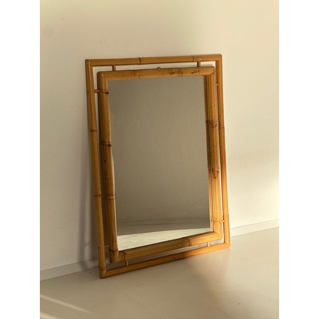 Rectangular Bamboo Rattan Mirror, 1970s For Sale - Image 6 of 6