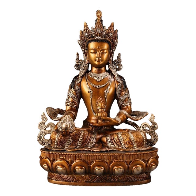 Late 19th Century Gilt Bronze Ksitigarbha Bodhisattva Statue, 2kg For Sale