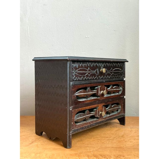 Vintage Carved Wood Miniature Chest For Sale - Image 11 of 12