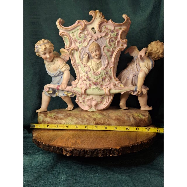 Victorian Antique Heubach Bisque Porcelain Centerpiece Cherub Figural Large Vase Mold 173 For Sale - Image 3 of 18