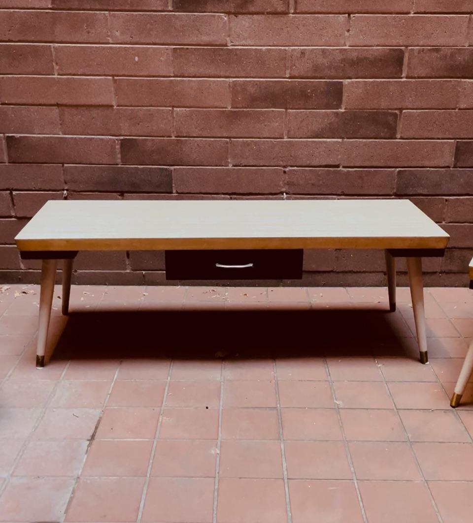 Vintage 1950s MCM Space Age Atomic Coffee Table & Two-Tier End