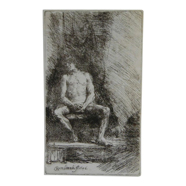 Rembrandt Van Rijn Nude Man Seated Before a Curtain 1646 For Sale