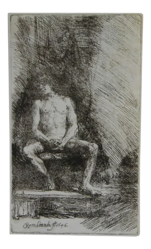 Rembrandt Van Rijn Nude Man Seated Before a Curtain 1646