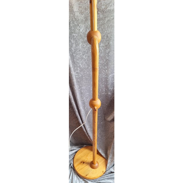 Wood Vintage Swedish Adjustable Floor Lamp with Pine Wood Base and Fabric Shade, 1970s For Sale - Image 7 of 8