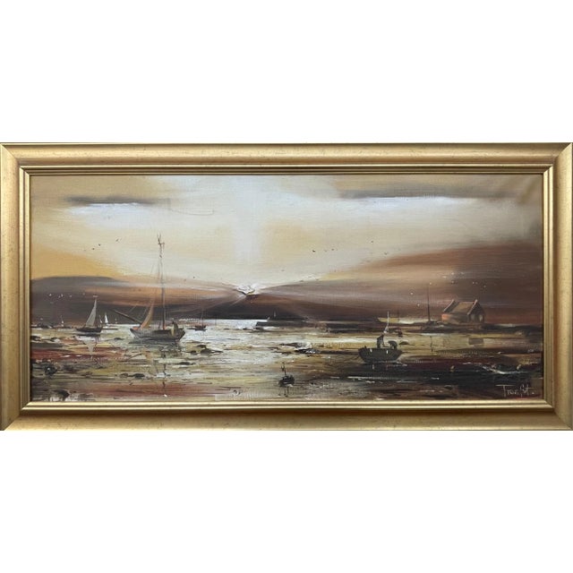 Frank Fitzsimons, Golden Brown Ireland Seascape Landscape at Dusk by Contemporary Irish Artist, 1985 Circa For Sale - Image 10 of 10