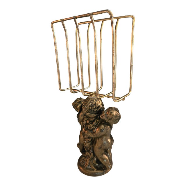 Vintage Mid Century Cherub Angel Brass Towel Holder For Sale