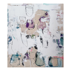 Contemporary Abstract Acrylics, Ink, Spray Paint, Marker on Raw Canvas Painting "Tables and Friends" by Manuela Karin Knaut