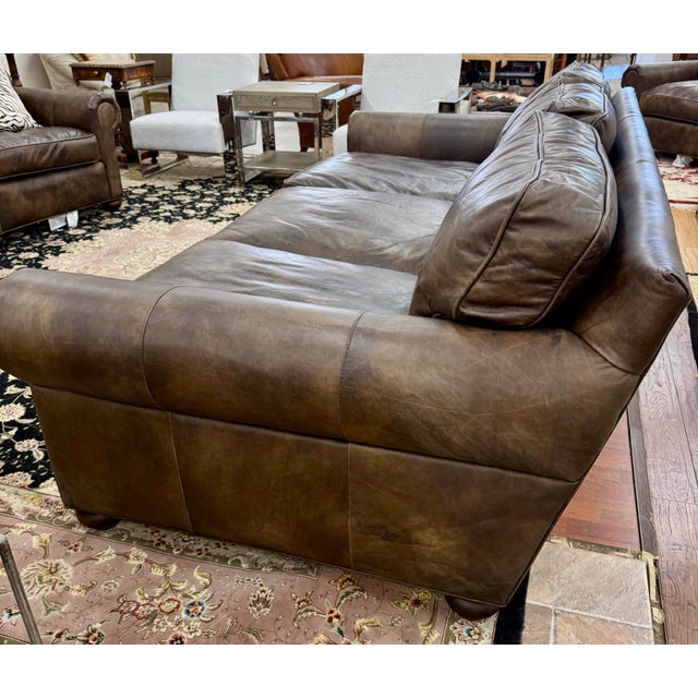 Restoration Hardware Lancaster Classic Brown Leather Luxe Depth Sofa For Sale In New York - Image 6 of 8