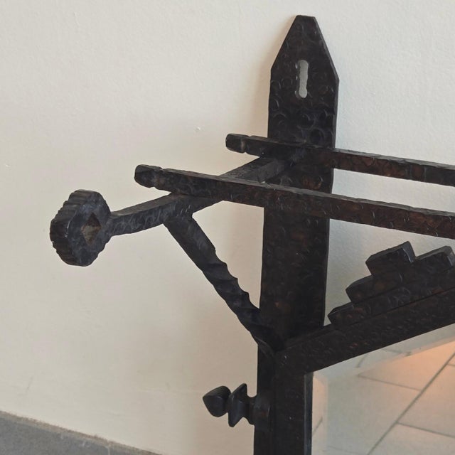 French Art Deco Wall-Mounted Coat Rack and Mirror in Hammered Metal, 1920s-1930s For Sale - Image 12 of 15
