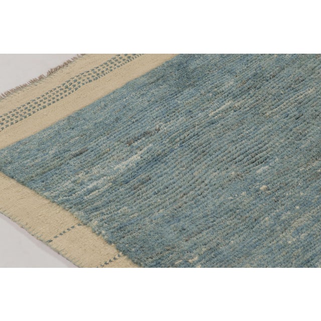 Contemporary Rug & Kilim’s Contemporary Textural Kilim in Teal and Beige Striae For Sale - Image 3 of 9