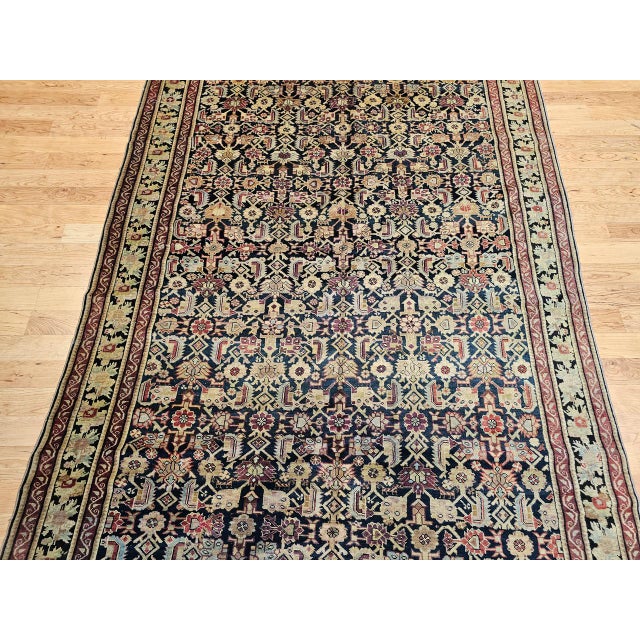 Antique Karabagh Gallery Rug, Hand-Knotted Wool, Allover Geometric Pattern, Navy & Tan, 7' X 14' For Sale - Image 11 of 17