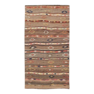 Geometric Stripe Design Turkish Vintage Kilim Rug in Warm Earth Tones For Sale