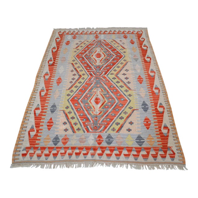 1970s Vintage Handmade Turkish Kilim Rug - 3′11″ × 5′9″ For Sale