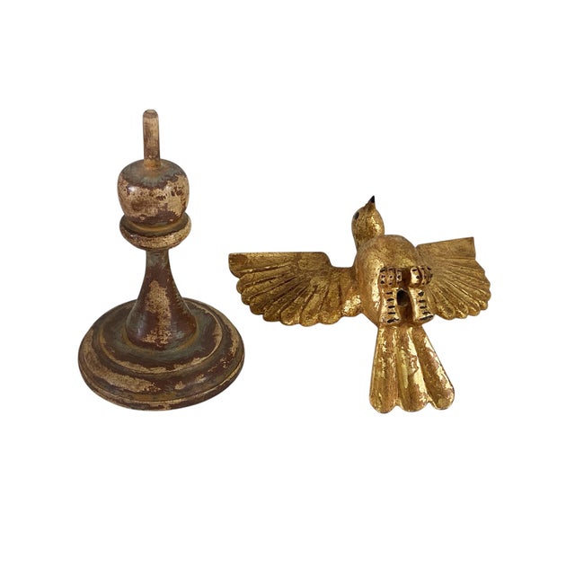 Gold Vintage European Carved Wood Dove the Holy Spirit Sculpture on Finial 10.75" H For Sale - Image 8 of 8