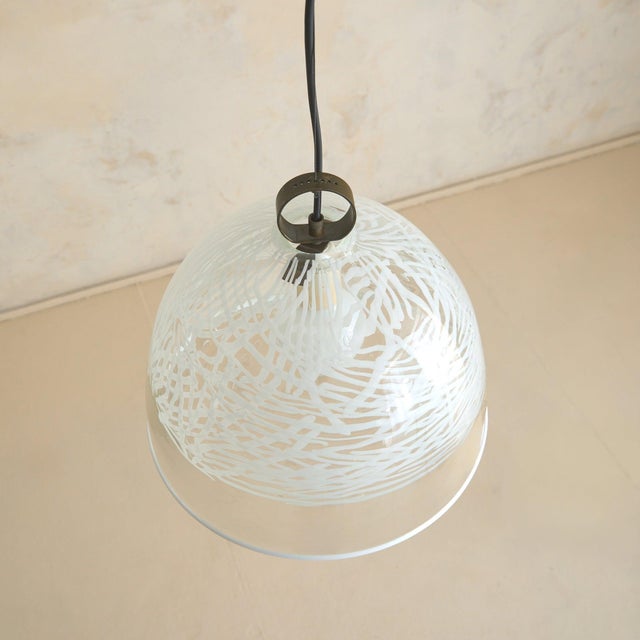 Modern Italian Glass Dome Pendant with Abstract Pattern, 1970s For Sale - Image 3 of 9