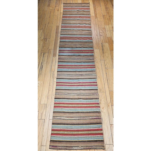 Tan Antique American Amish Rag Runner, Handwoven Wool & Cotton, Stripe Pattern, 3x15 For Sale - Image 8 of 16