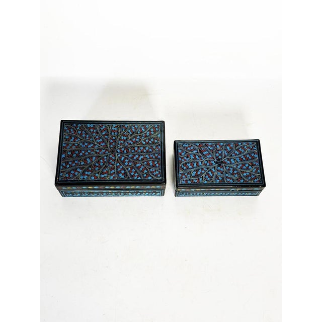 Blue Nesting Boxes in Lacquered Wood, France, 1970s, Set of 2 For Sale - Image 3 of 14