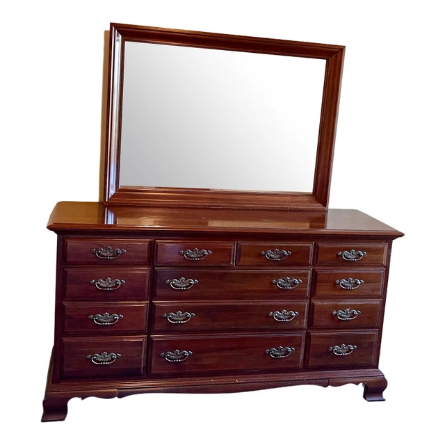 Sterling House Solid Cherry Long Dresser and Mirror For Sale