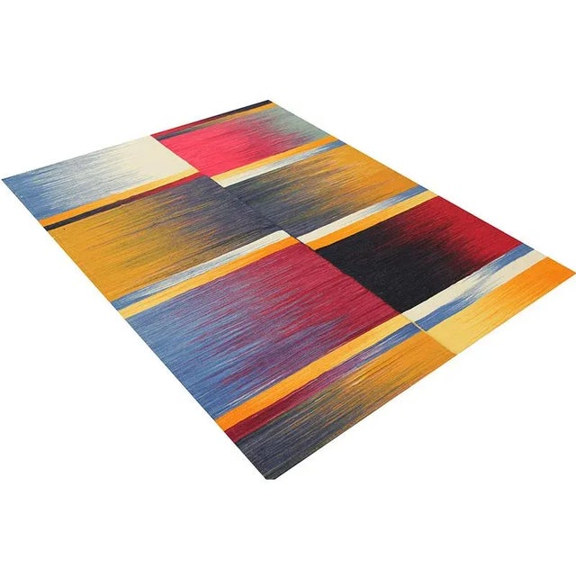 Orange Handwoven Scandinavian Style Kilim Rug 4'9"x6'2" For Sale - Image 8 of 9