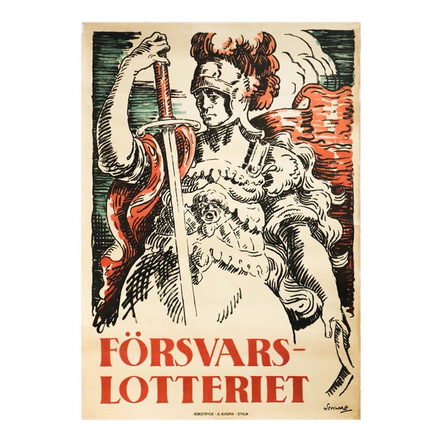 1914/1918 War Swedish Poster, "Forsvars Lotteriet" (Defense Lottery/War Bonds) For Sale