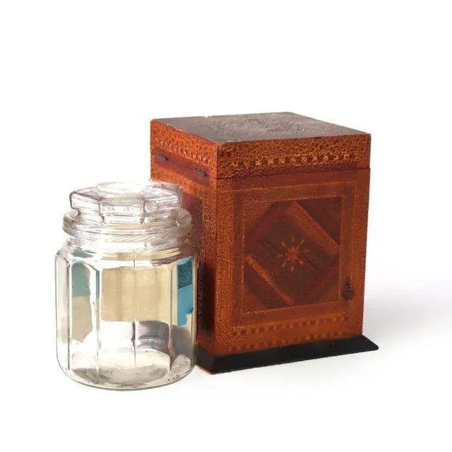 Wood Antique Mixed Wood & Marquetry Cigar Box With Glass Insert C1910 For Sale - Image 7 of 12