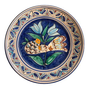 Vintage Hand-Painted Mediterranean Ceramic Wall Plate - Bird & Tulip Motif
