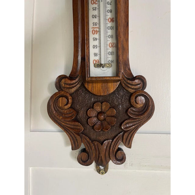 Victorian Carved Walnut Banjo Barometer, 1860s For Sale - Image 3 of 7