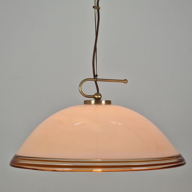 Italian Murano Glass Pendant Light with Brass Fixtures from Vetrofond, 1980s For Sale - Image 4 of 9