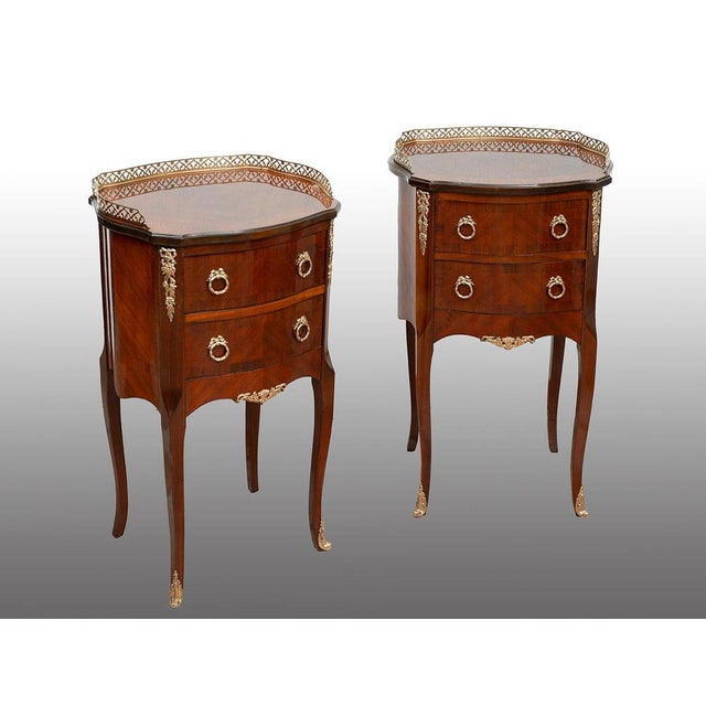 Antique Napoleon III Bedside Tables in Mahogany with Bronze Inlays, France, Late 19th Century, Set of 2 For Sale - Image 6 of 6