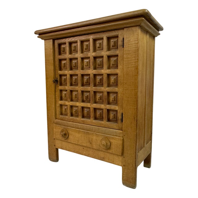 Brutalist Dutch Carved Oak Cabinet, 1960s For Sale