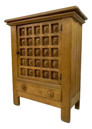 Brutalist Dutch Carved Oak Cabinet, 1960s